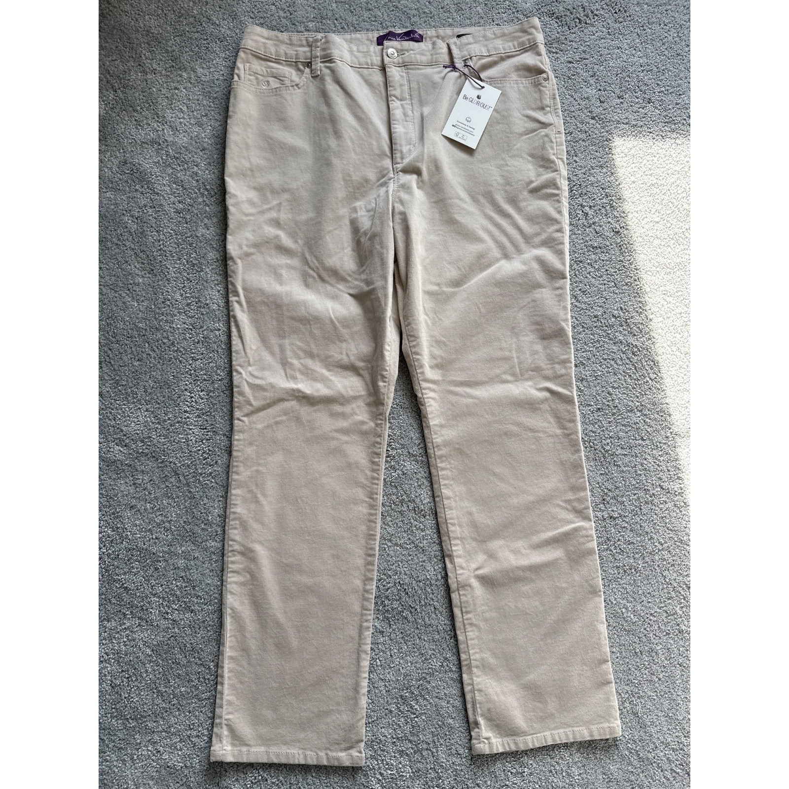 Gloria Vanderbilt Amanda Slim Corduroy Pants Beige Cream Women's Size 18